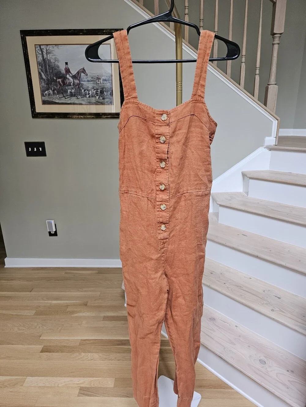 Everlane Linen Jumpsuit Honey Orange Sienna Pockets Crop Wide Leg Overalls